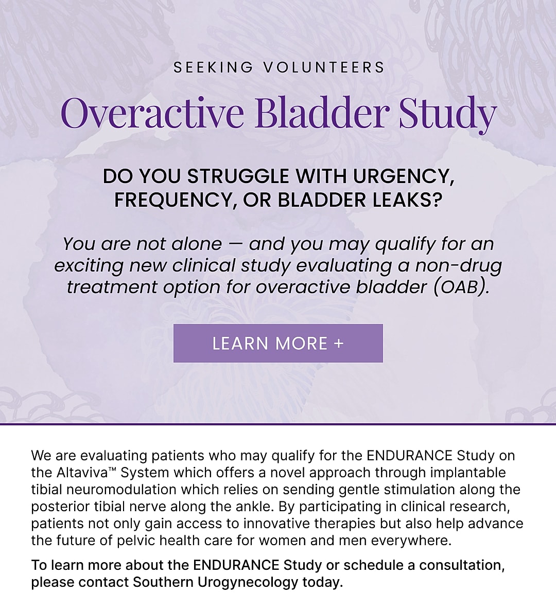 Overactive Bladder Study seeking volunteers for research