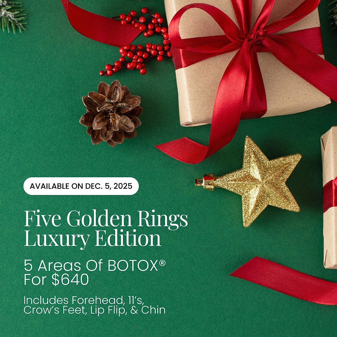 Holiday Botox promotion with festive decorations.